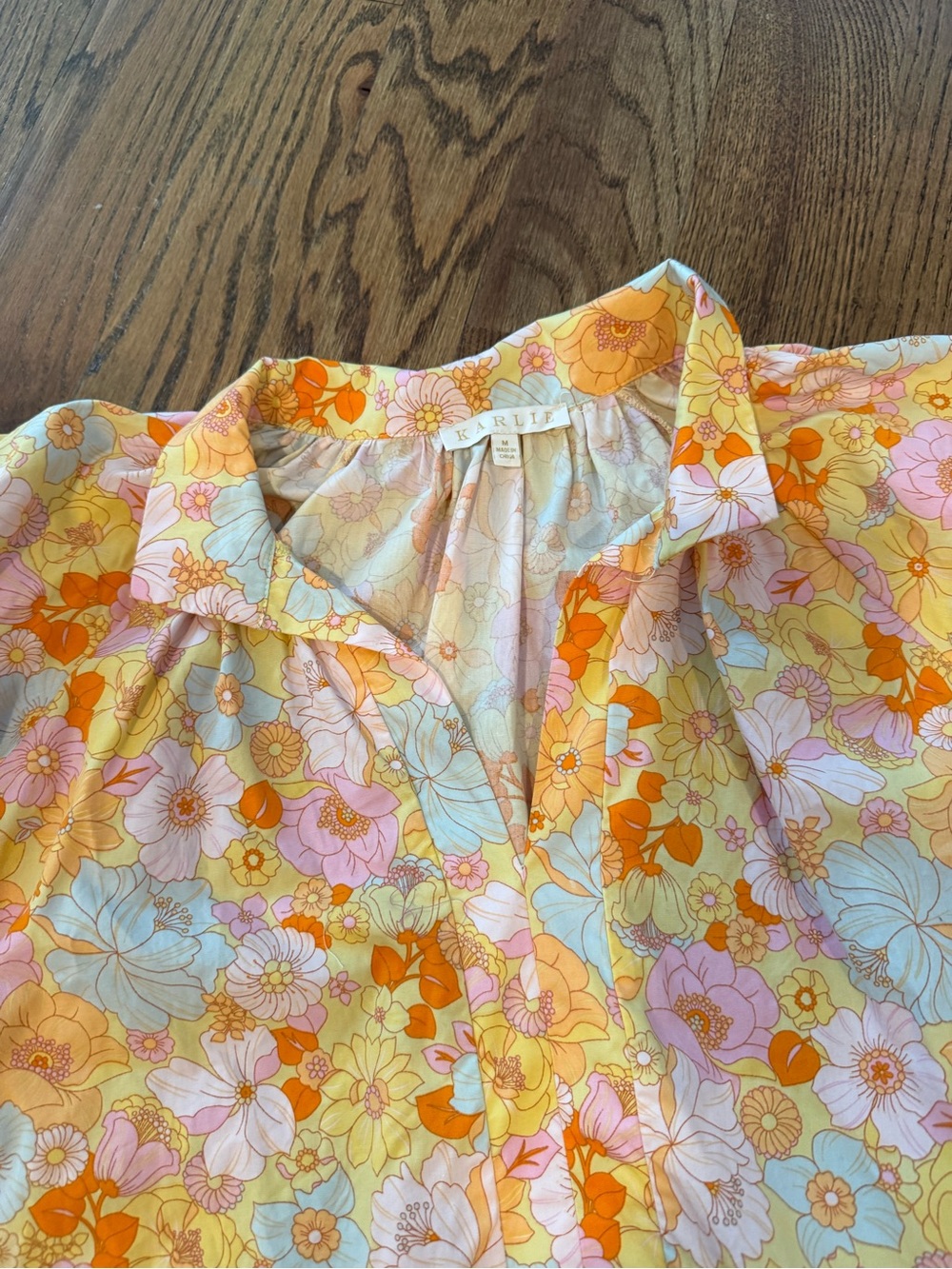Karlie London Floral Poplin open sleeve top vibrant multi-color floral print M - Picture 4 of 7